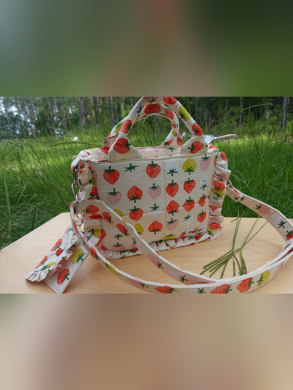 Aurélie Cream Strawberry Print Mini Tote Bag